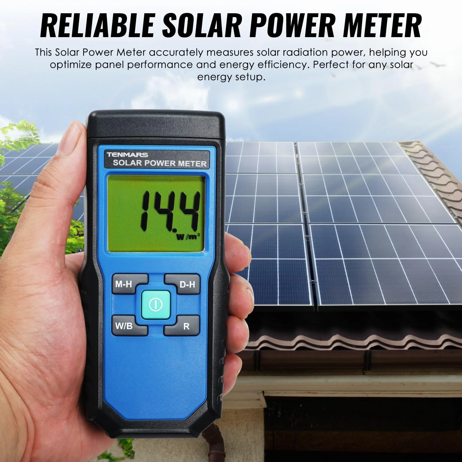 Mano Retenida Digital Solar Poder Metro (Piranómetro) 2000 W/m2, 634BTU / (ft2xh) Medición Solar Radiación Energía Insolación Ensayador