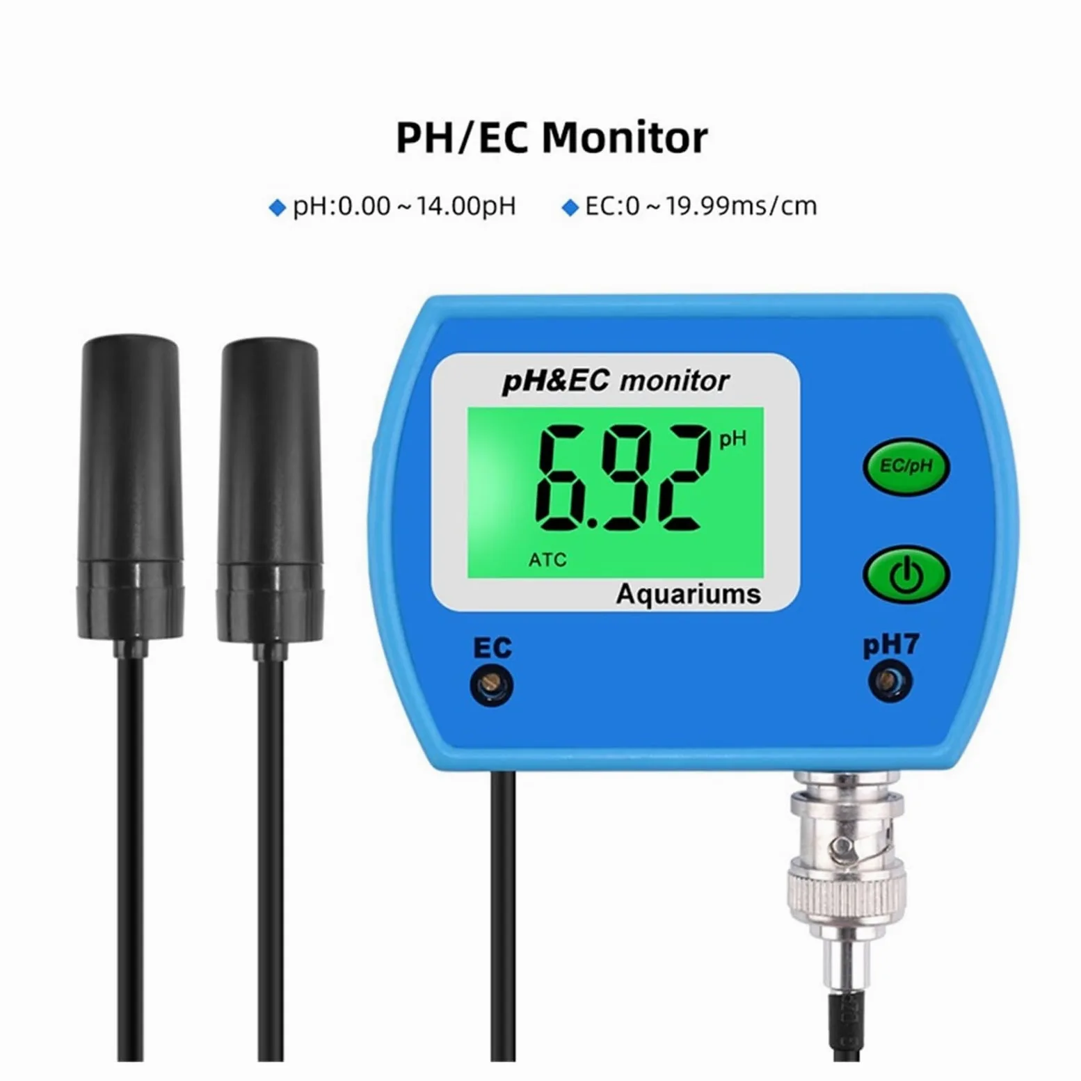 Medidor de PH EC 2 en 1, Monitor Digital calidad del agua, acidómetro línea multiparámetro for herramienta prueba acuario Amplio Rango NuméRico
