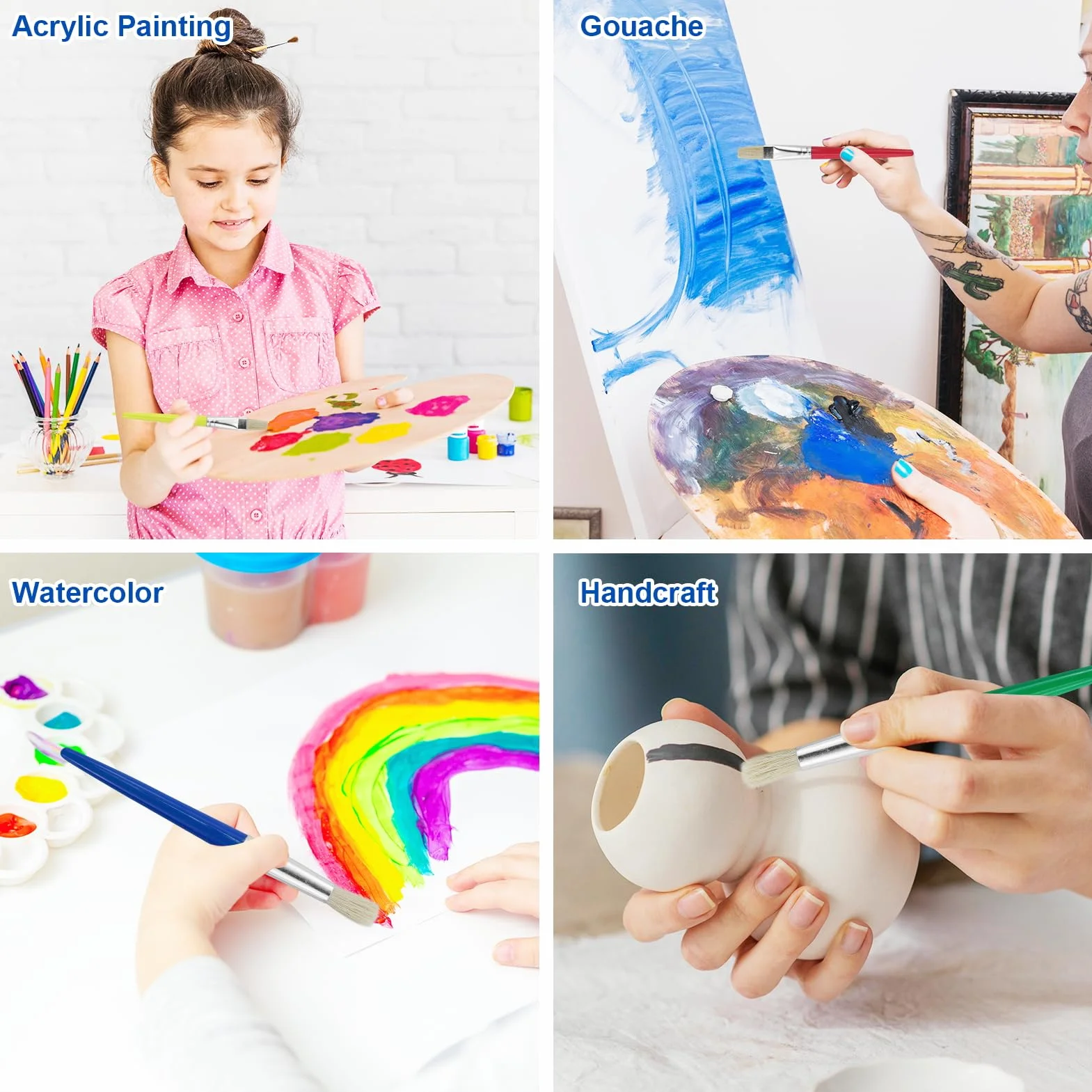 Pinceles de pintura para niños, redondo, preescolar, principiantes, 8 piezas