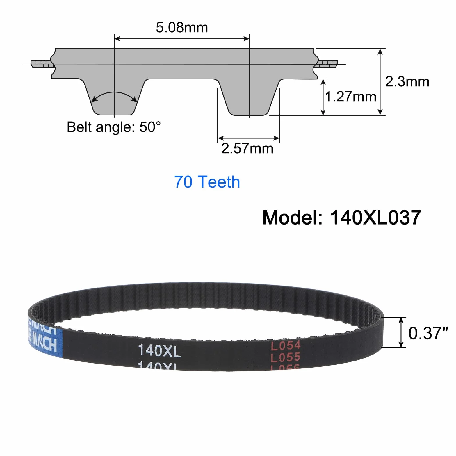sourcing map 2Pcs 140XL 037 Correa de Distribución 70 Dientes Goma 0,37" Ancho Paso 0,20" Repuesto