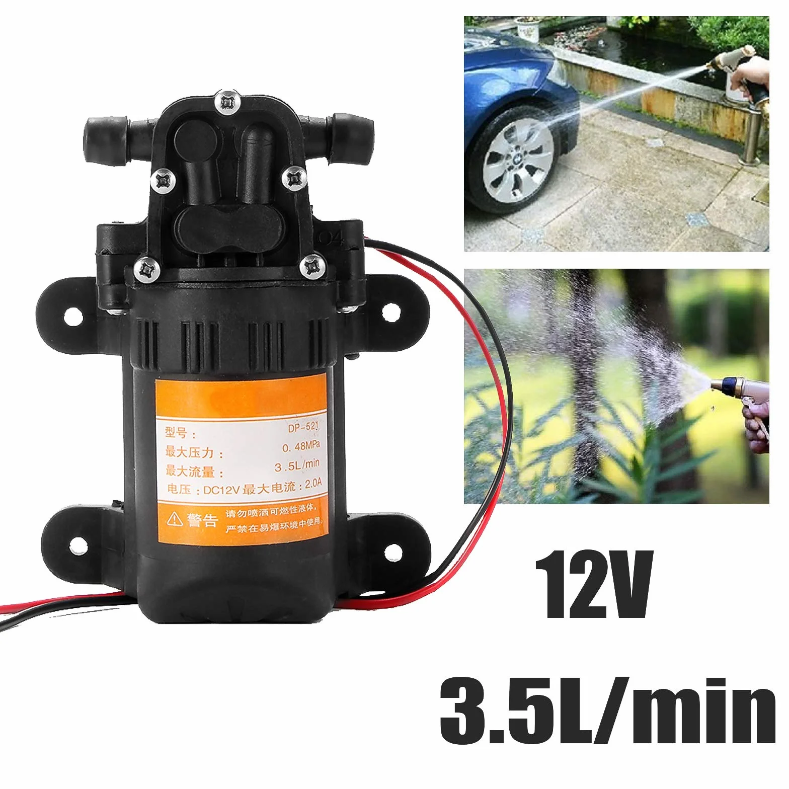 Bomba de Agua 12V Autocebante de Diafragma 0.48MPA 3.5L/Min para Jardín Caravana Camping