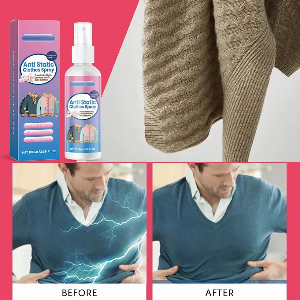 Spray Antiestático para Ropa 100ml Antiestático para Tejidos Reduce Electricidad Estática