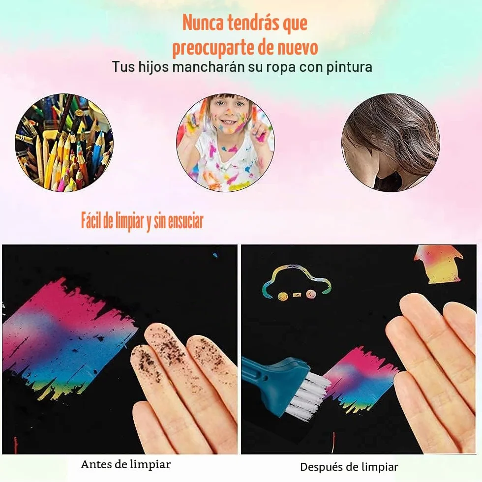 Mocoosy Juego de 60 piezas Papel Artístico para Rascar para Niños - Arcoíris Scratch Art Kit con 4 Plantillas 5 Lápices