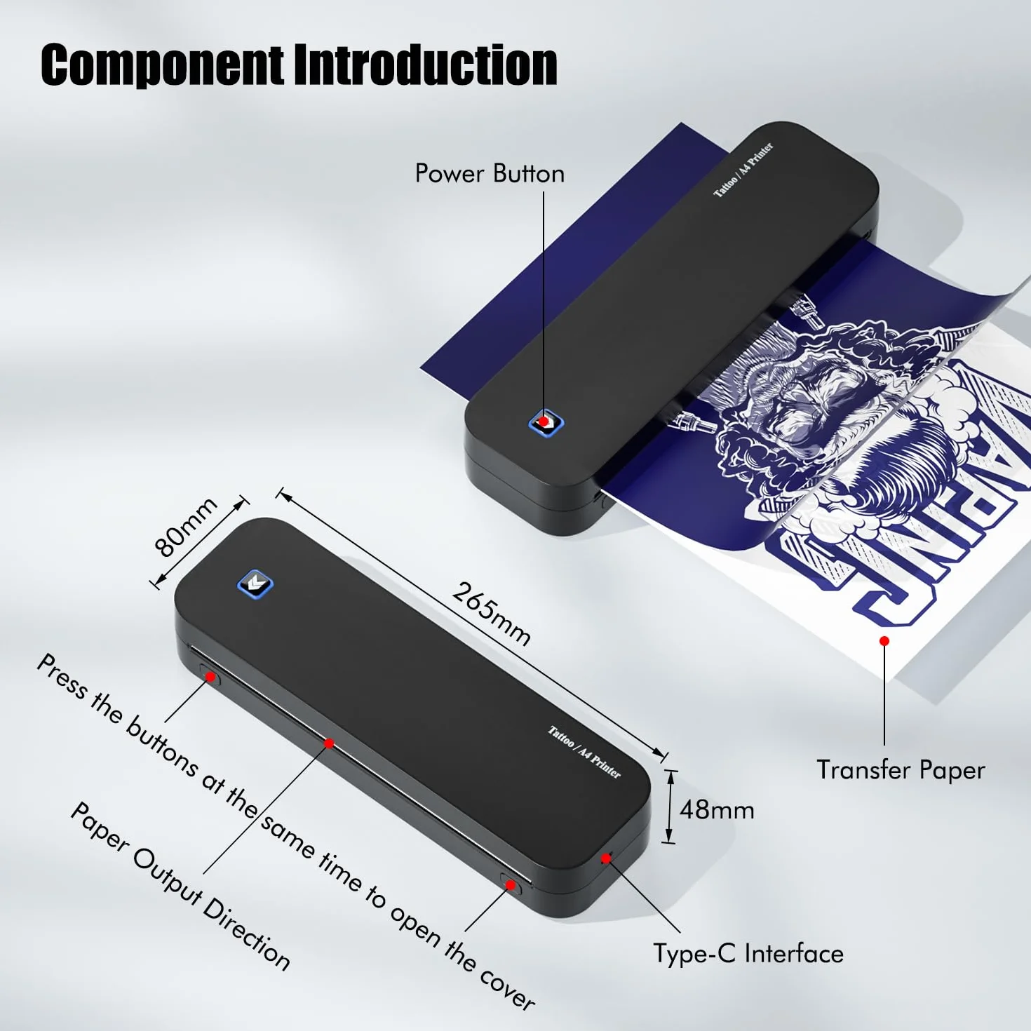 TATELF Termocopiadora Tattoo Bluetooth MP-8028 Impresora Térmica Tattoo, Impresora portatil inalambrica con 20 Papel Transfer Tattoo con iPad y Phone y PC