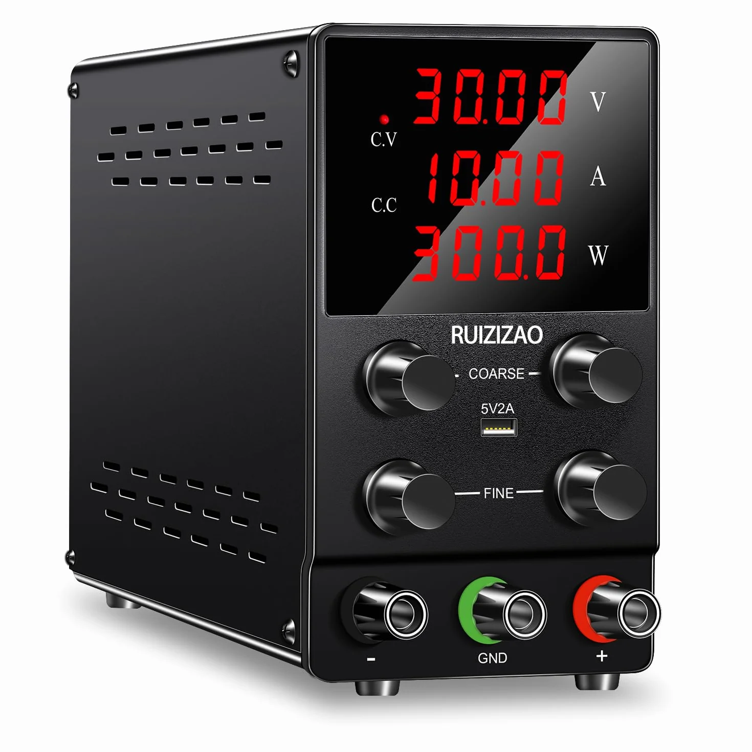 Fuente de Alimentación Regulable 30V 10A DC de Laboratorio Ajustable Pantalla LED 4 Dígitos Negro