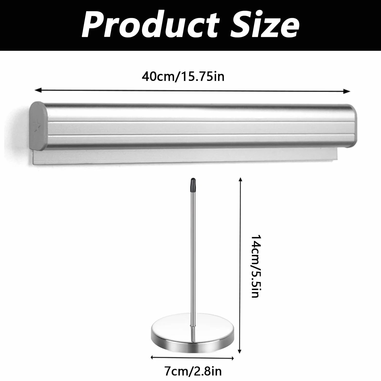 Soportes para Recibos de Pedidos de Aluminio 40 cm, Equipo de Oficina, 2 Soportes para Notas, Barra Recta