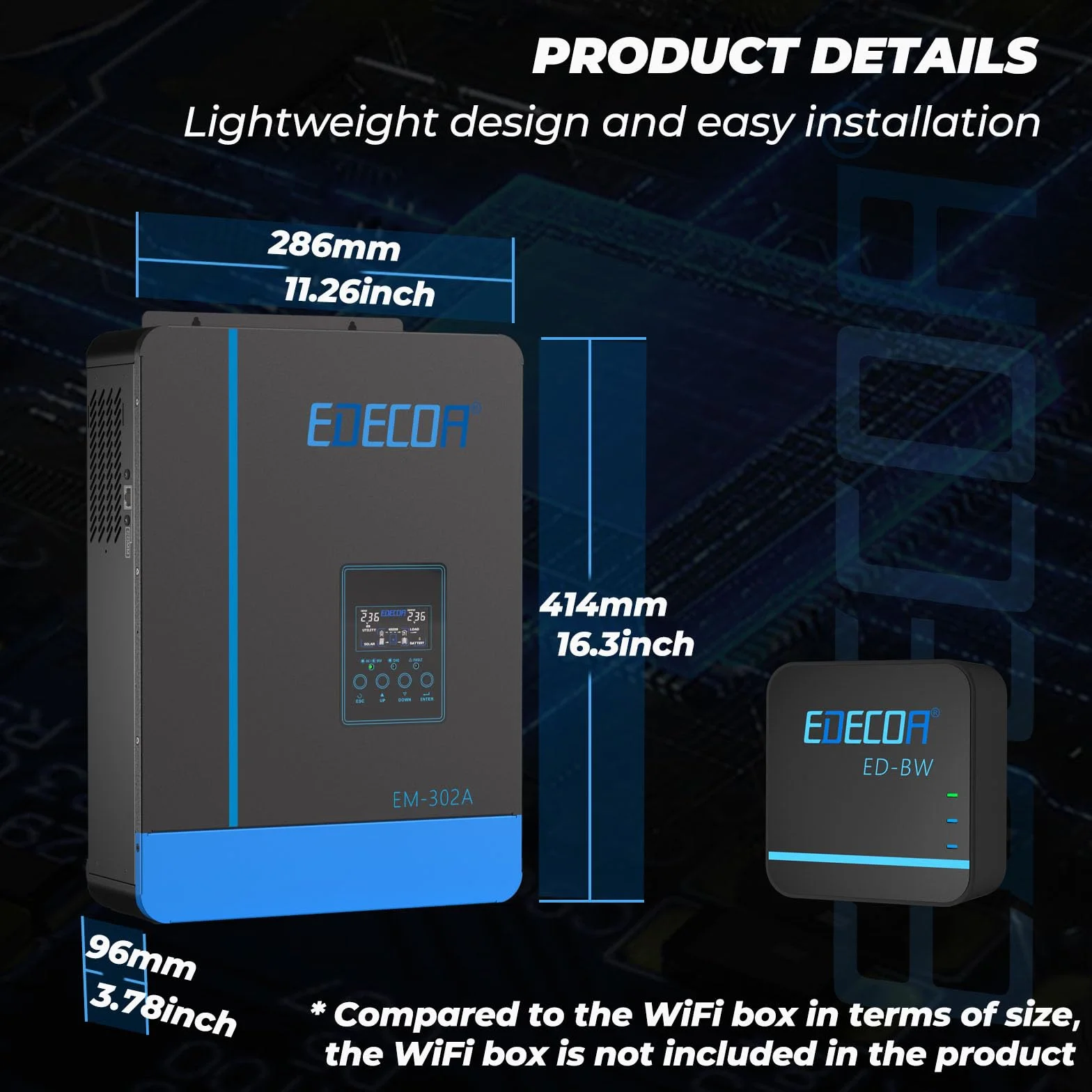 EDECOA Inversor Hibrido 24v 3000w 220v 230v 3.2KVA/3000W Cargador Solar MPPT 80A Pure Sine (Off-Grid) con Cargador de Bateria, prioridad de Red, Regulador de Carga Solar