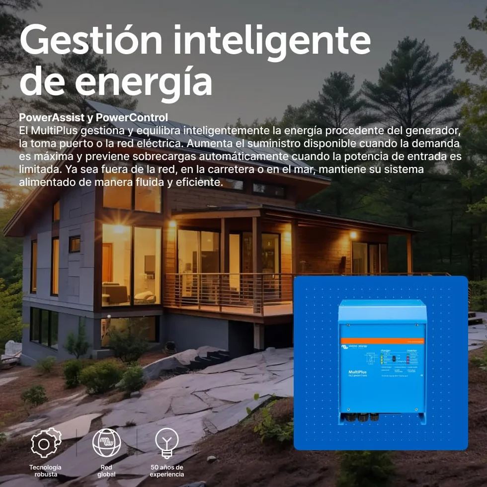 Victron Energy MultiPlus 3000VA 12-Voltios 230V Inversor de Onda sinusoidal Pura 120 amperios Cargador de batería, Interruptor de Transferencia 16 amperios