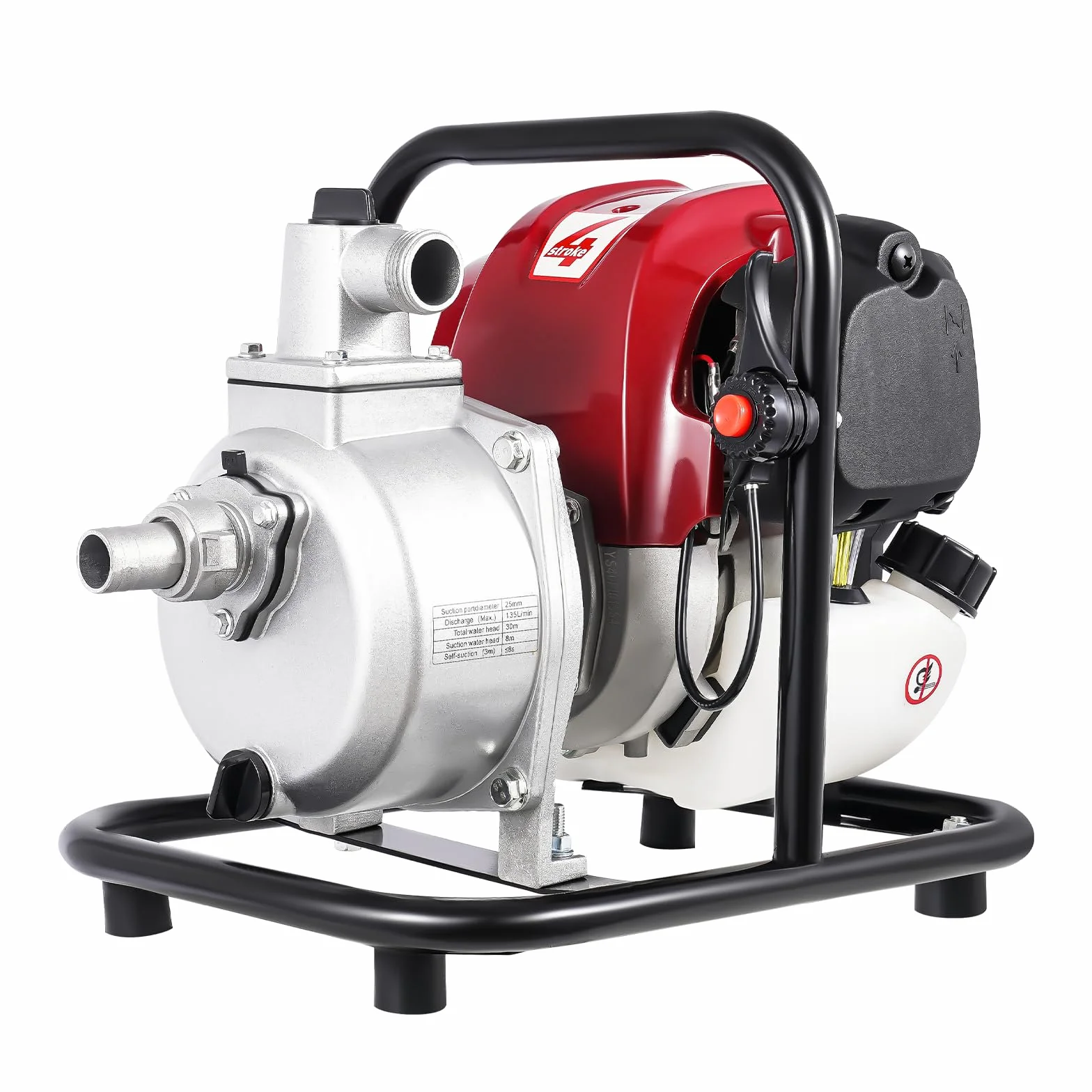 Bomba de agua de gasolina de 4 tiempos, 1200 W, 8500 rpm, gasolina 8000 l/h, caudal de motor, bomba de 30 m, altura de extracción, bomba de jardín, depósito de combustible 650 ml