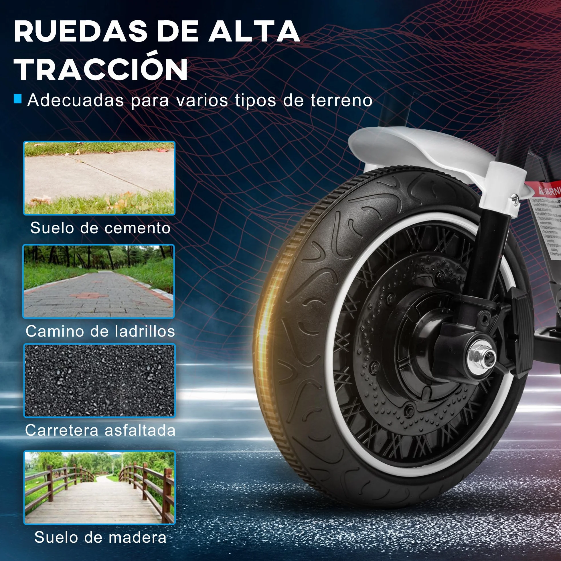 HOMCOM Moto Eléctrica para Niños 18-36 Meses, Batería 6V, Faro, Ruedas Auxiliares, Carga 25 kg, Blanco