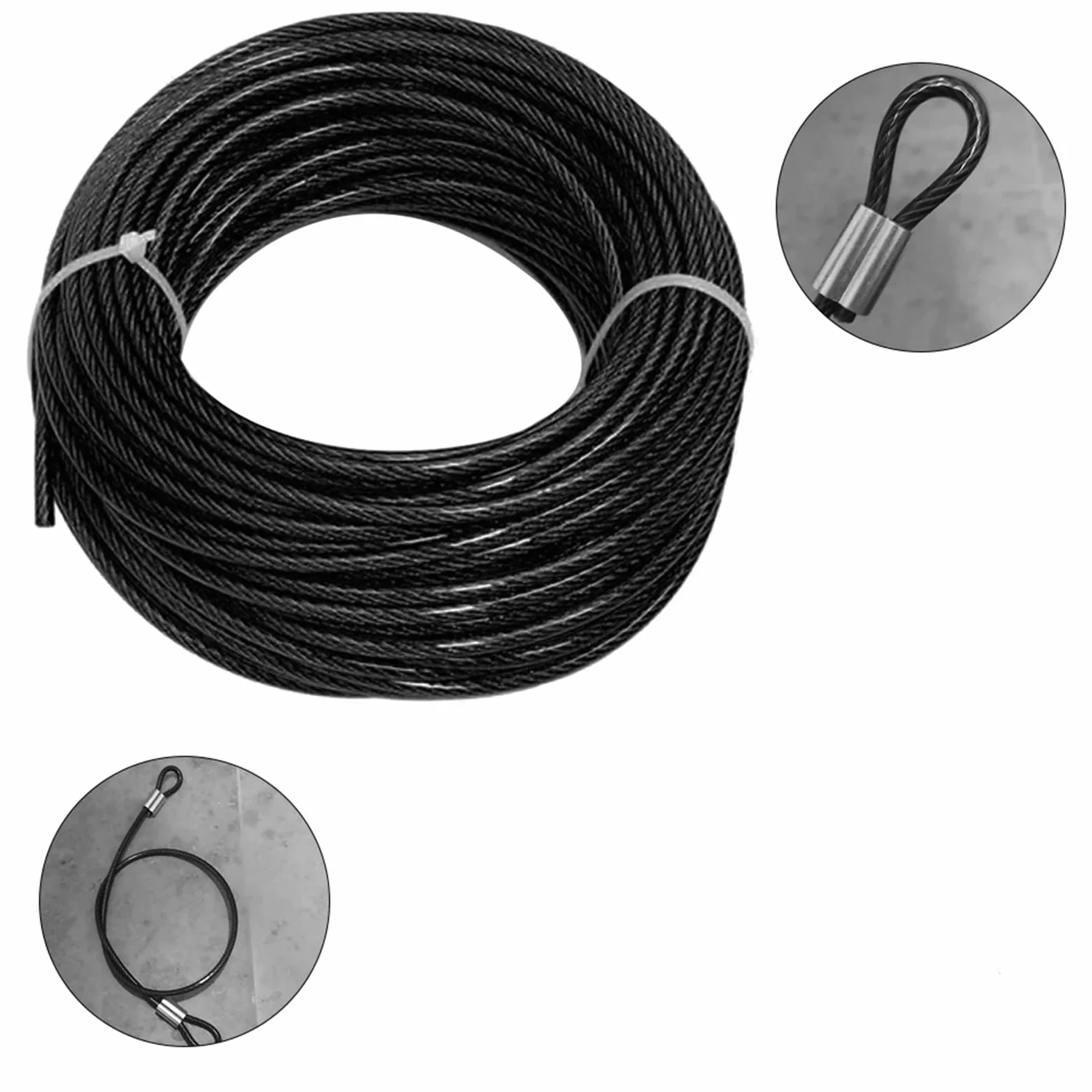 Alambre De Acero Plastificado Cable de acero inoxidable 304 con revestimiento PVC negro 2/3/4/5/6 mm, 50 m, buena resistencia a la corrosión(3.0mm)