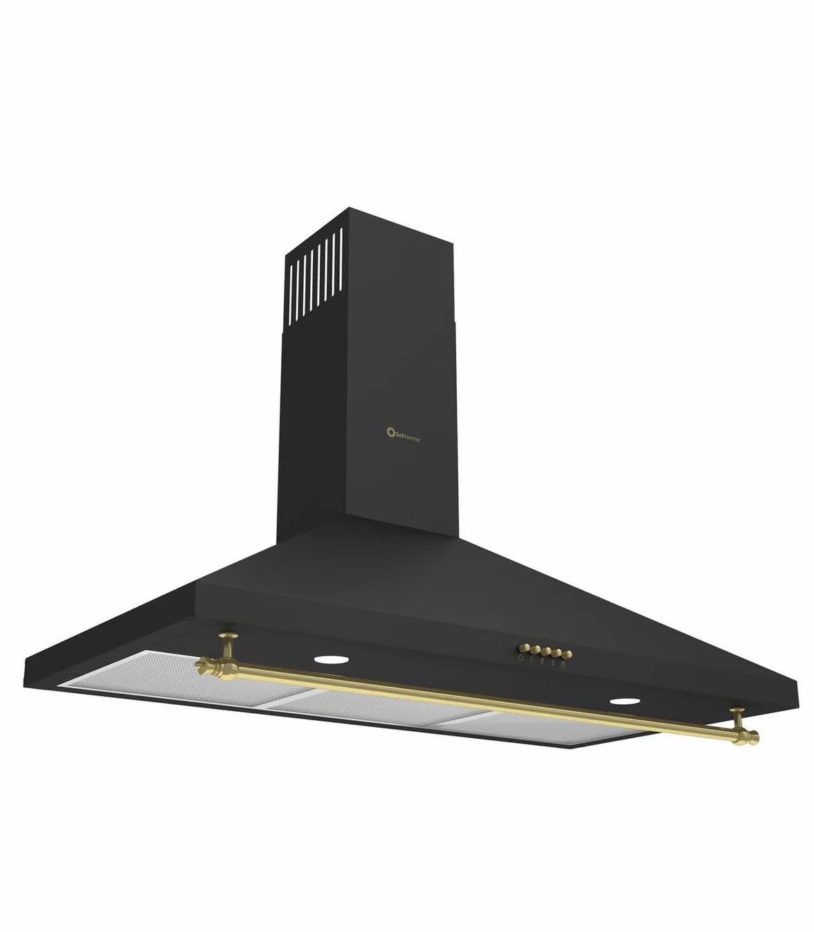 Cocina a Gas F9L50G2B Horno Panorámico Negra Rústico + Campana Decorativa