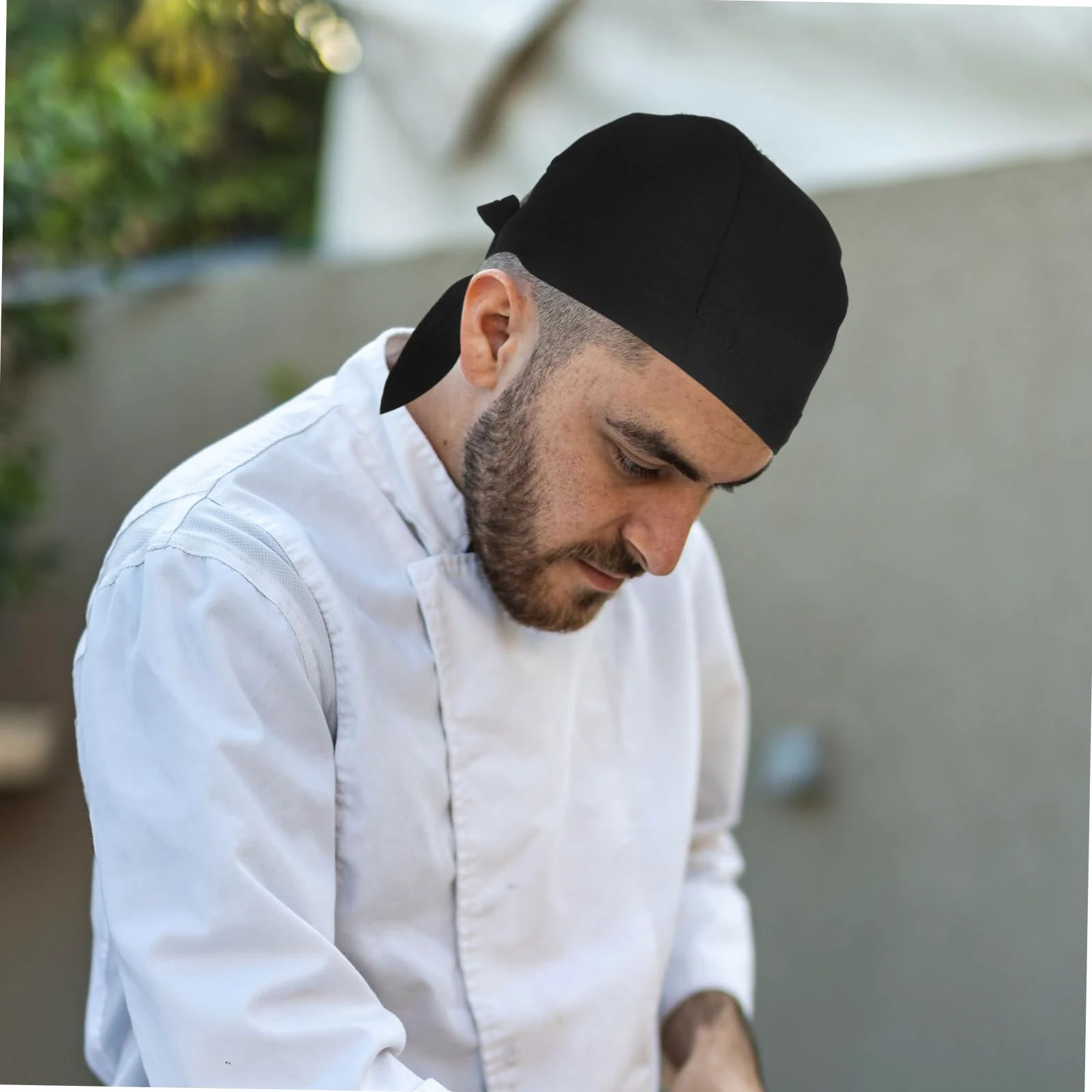 Gorro de Chef Lazos Negro de Tela de Algodón, 6 Piezas | Barbacoa y Restaurante, Estilo Simple y Clásico, Diseño Creativo, Uso para Chef de Cocina