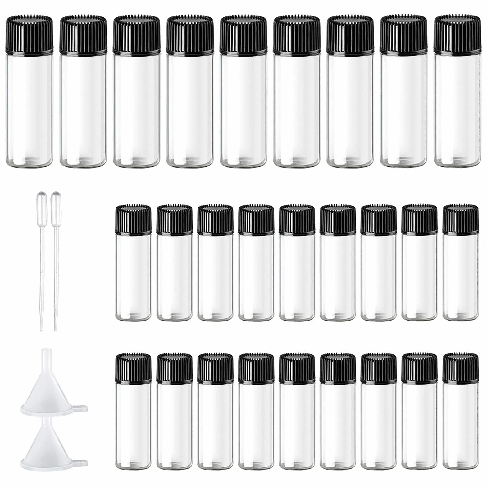Botellas de Muestra de Vidrio 5ml con Tapa Negra de Rosca, Mini Viales Vacíos para Aceites Esenciales