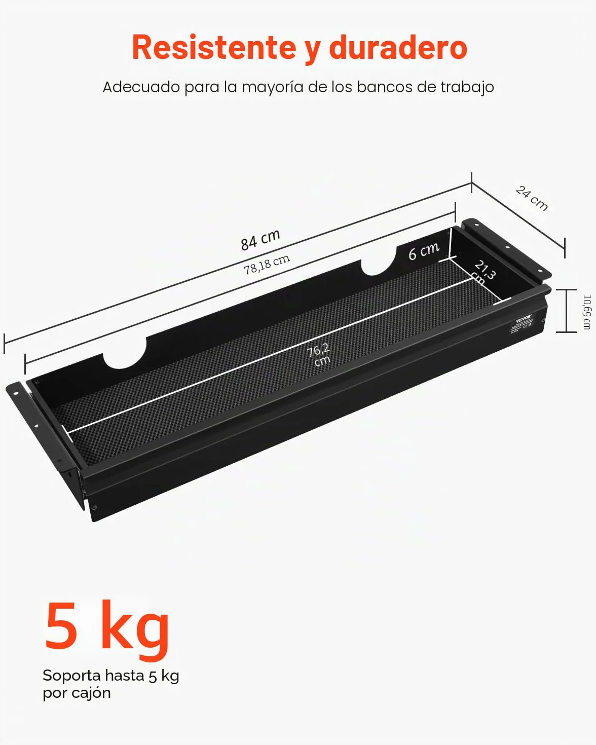 VEVOR Cajones Deslizables Debajo del Escritorio 84 cm Cajón Extraíble Montado Debajo de Mesa Organizador de Almacenamiento 840 x 240 x 107 mm