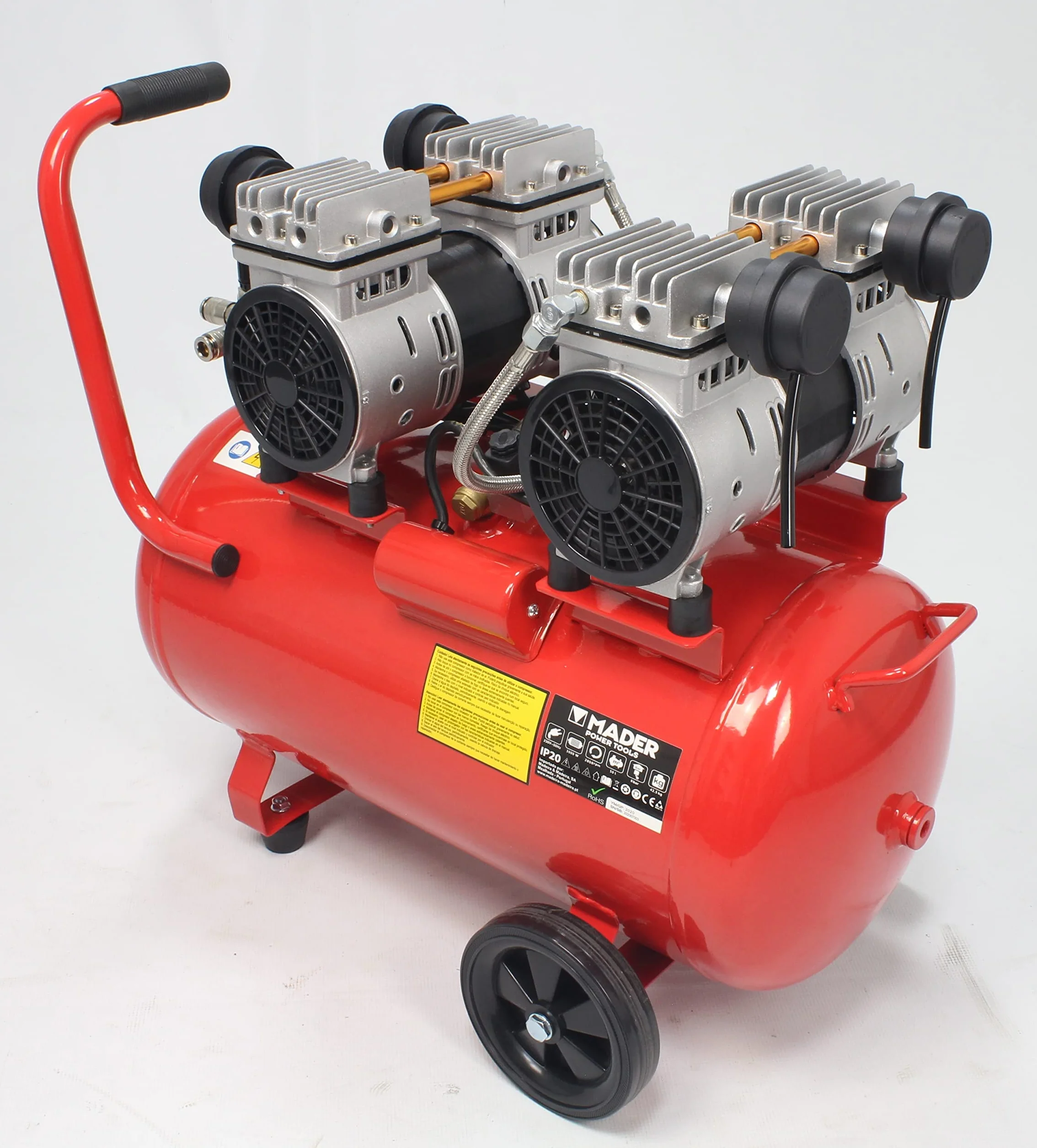 MADER POWER TOOLS Compresor de Aire Monobloco, 50L, 4HP, 4 Cabezas, 2 Motores, 09374
