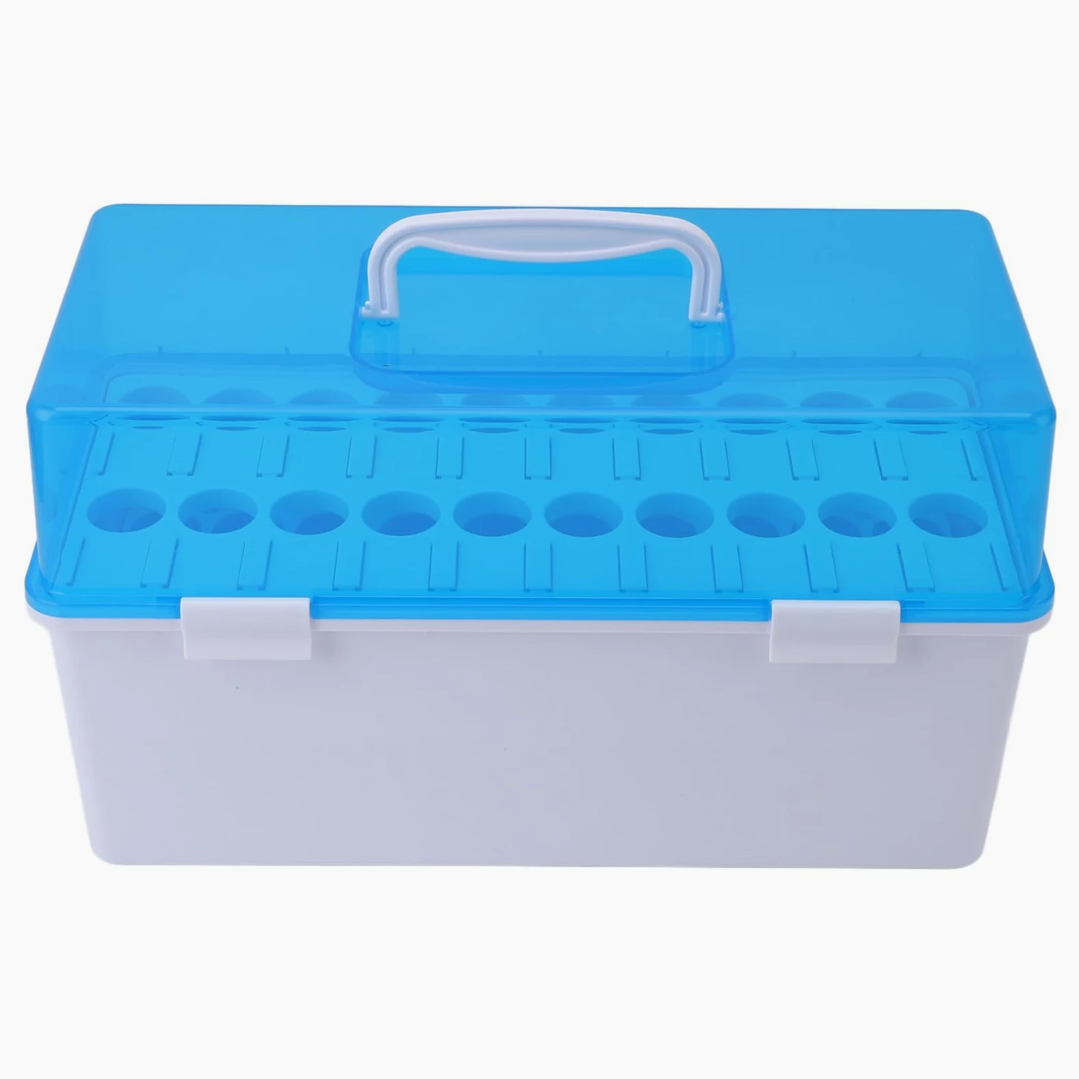 Caja de almacenamiento de tubos de ensayo con asa portátil, tapa a prueba de polvo, capacidad para 20 soportes para tubos de ensayo, para laboratorios de investigación científica,