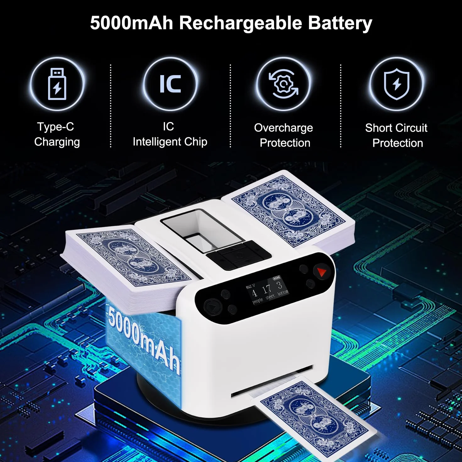 Apkezel Barajador de Cartas Automático 2 en 1, Mezclador y Repartidor 360° para Juegos de Cartas