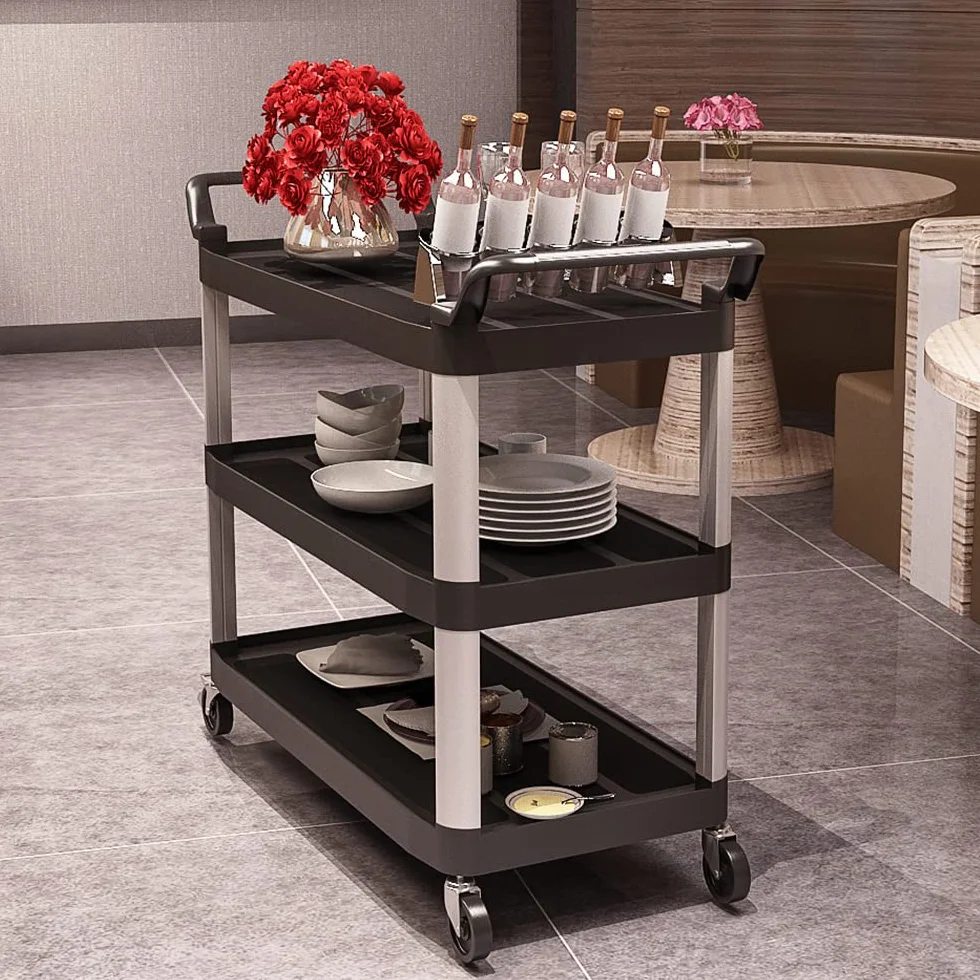 BPT Carrito de cocina con 3 estantes, capacidad de carga 250 kg, carrito de limpieza en el restaurante, hotel Schul cocina, carrito de servicio, carrito