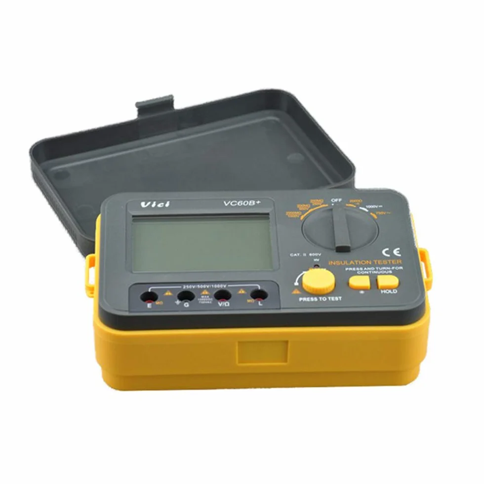Megger Megohm Meter VCB60+ Probador de resistencia de aislamiento digital 1000V 0.1~2000MΩ (negro + naranja)