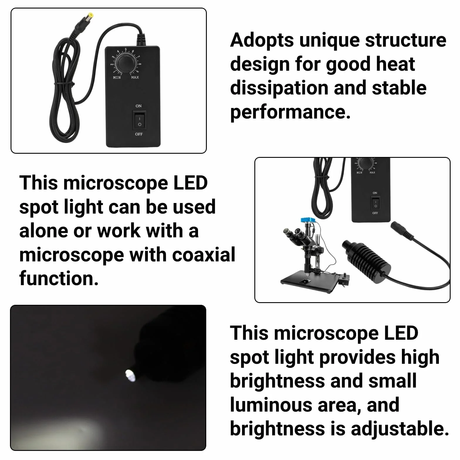 Microscopio Luz Coaxial Tipo Dividido Foco LED Brillo Ajustable Microscopio Iluminador Luz con Buena Disipación de Calor AC100V‑240V(Enchufe europeo de Φ11 mm blanco)
