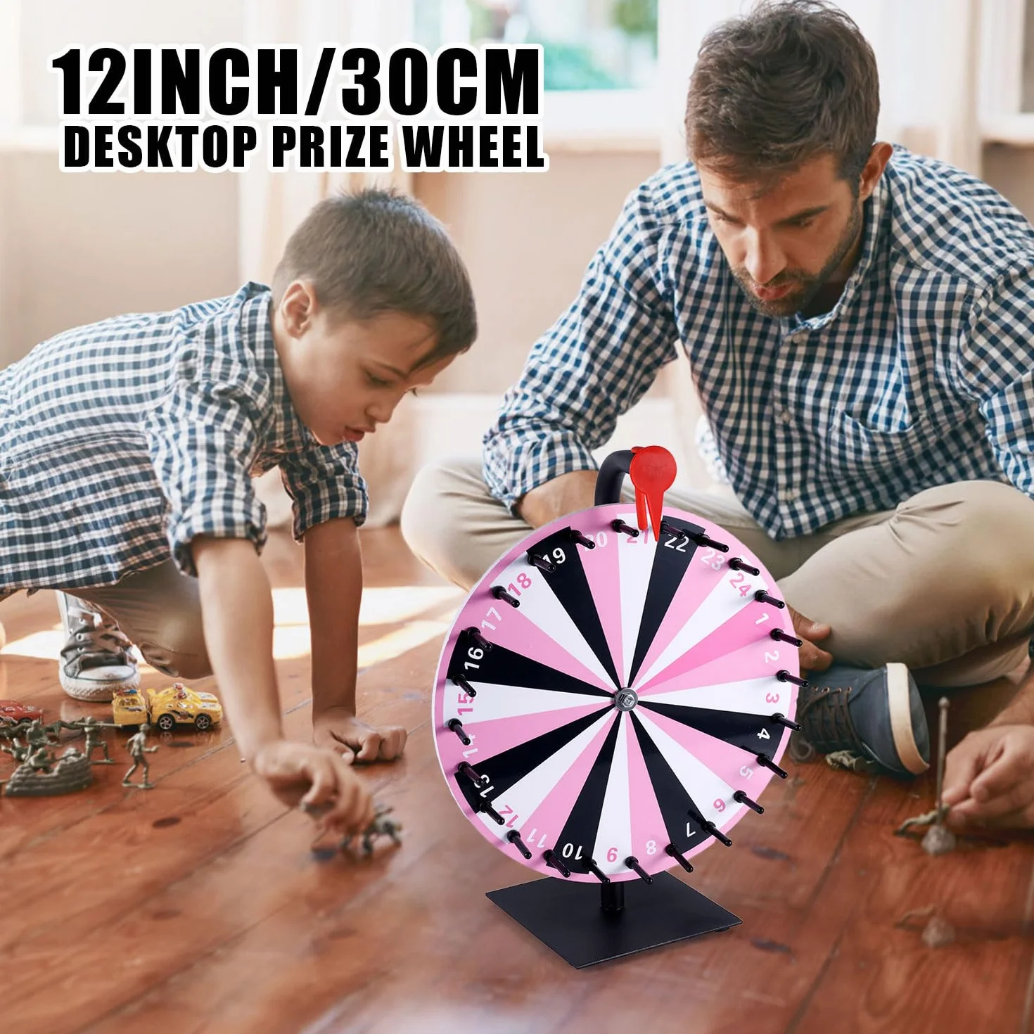 Rueda de la Suerte Giratoria 24 Ranuras Base Duradera Rueda de Premio Ruleta de Mesa para Juego de Fiesta (Rosa)