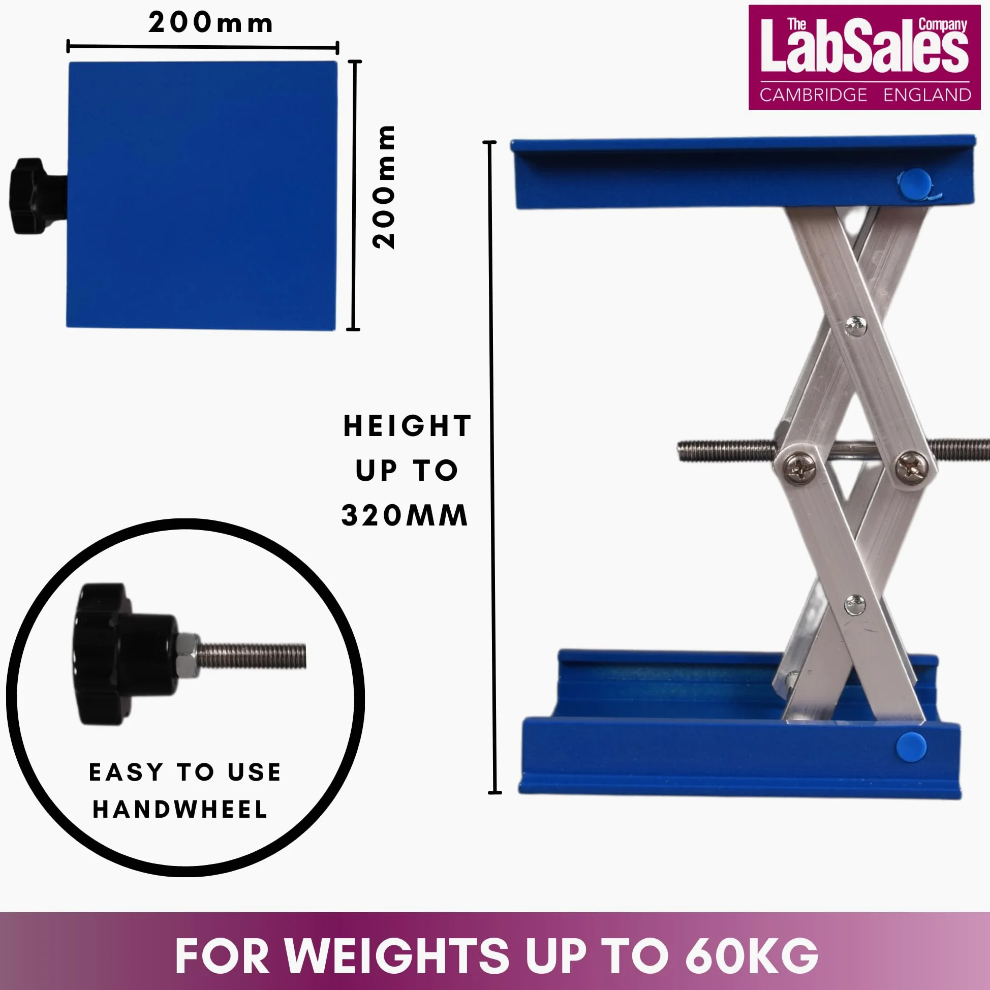 Labsales - Soporte de gato de laboratorio resistente, elevador de tijera de acero inoxidable para instrumentos de laboratorio y botellas de reactivo, perfil bajo, altura ajustable, capacidad de hasta