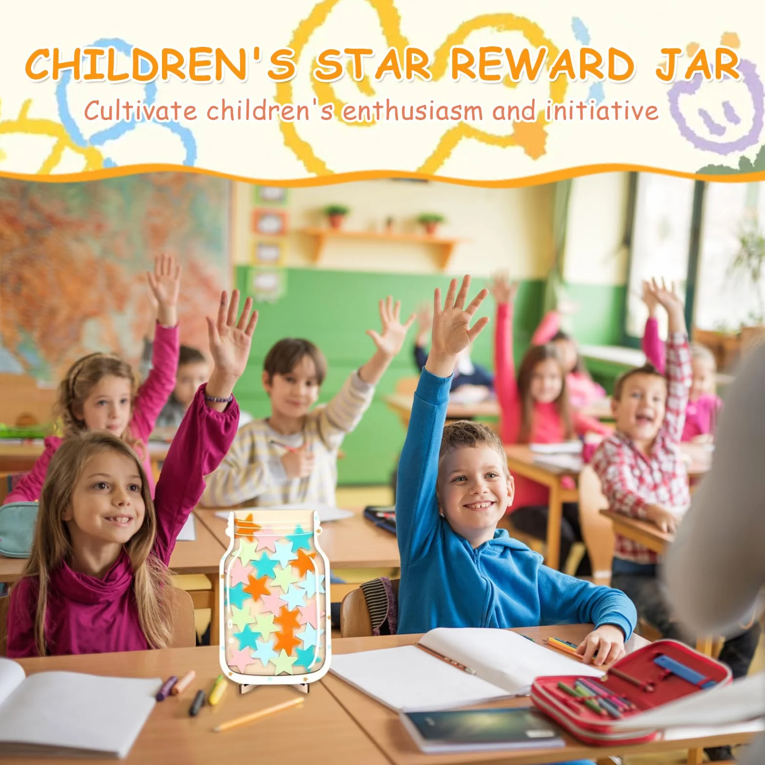 Tarro de Recompensa para Niños, Magnético con Estrellas, Frasco de Incentivo para Comportamiento