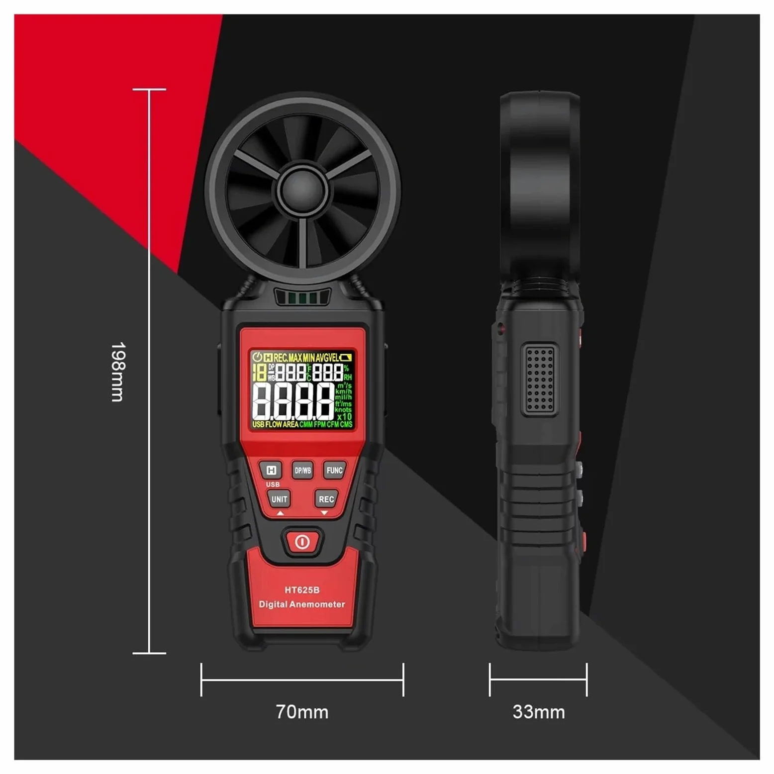 Anemómetro portátil HT625, medidor de velocidad del viento, anemómetro Digital mano, pantalla LCD(HT625B)