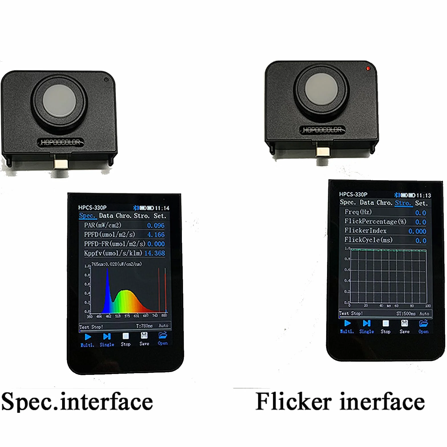 Medidor de luz PAR PPFD de 350-800nm HPCS330P, medidor de espectro de luz, medidor de CCT, espectrómetro CRI, prueba de parpadeo Hopoocolor para luz LED