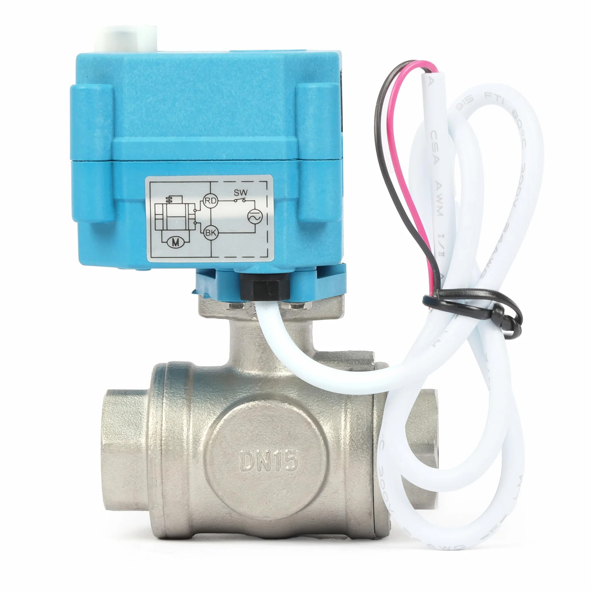U.S. Solid Válvula motorizada 3 vías acero inoxidable: tipo T - eléctrica válvula con función manual, puerto estándar (1/2", AC110-230V)