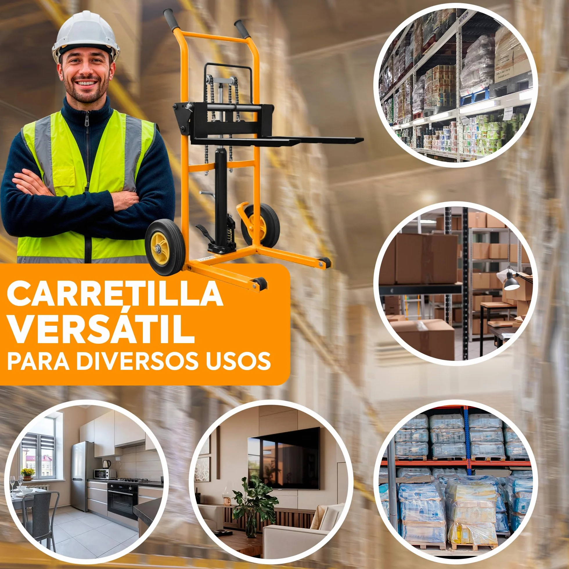 Mini Apilador Manual 200 Kg Amarillo (SDJL200) | Elevación 900 mm |