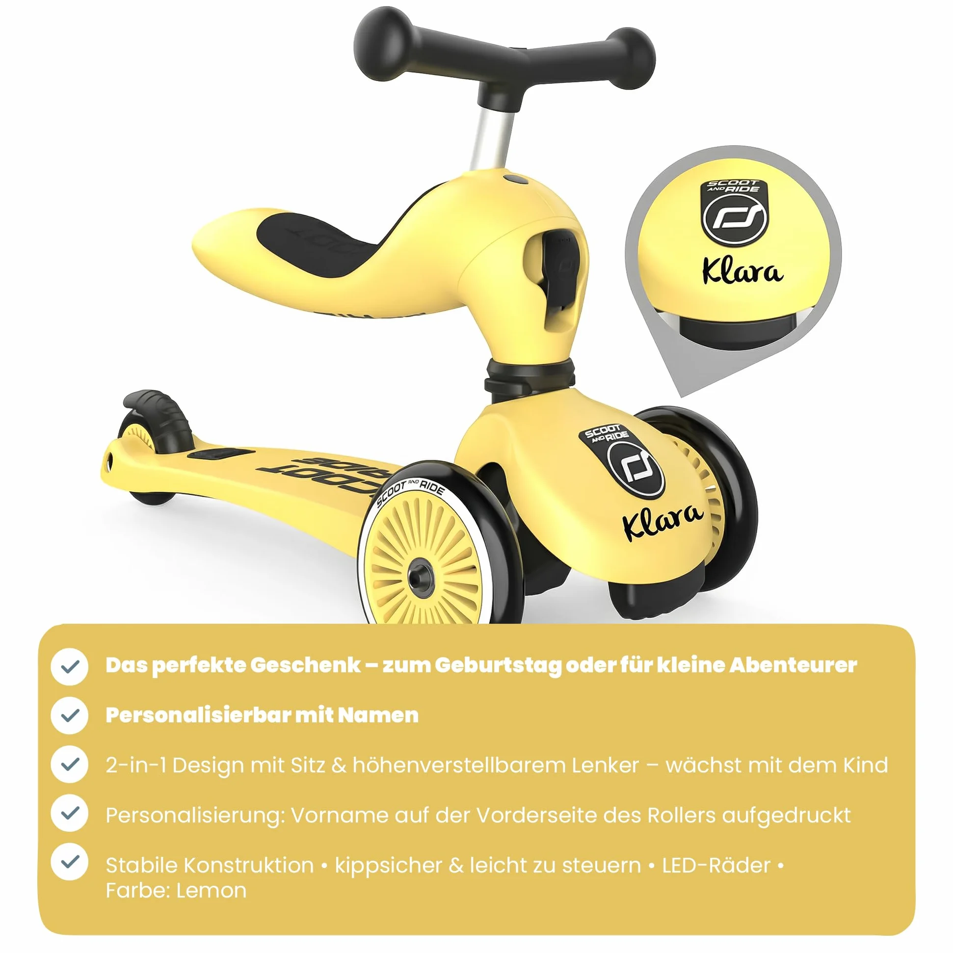 Scoot and Ride Highwaykick 1 Limone 2 in 1 con seduta regolabile in Altezza per Bambini 1-5 Anni