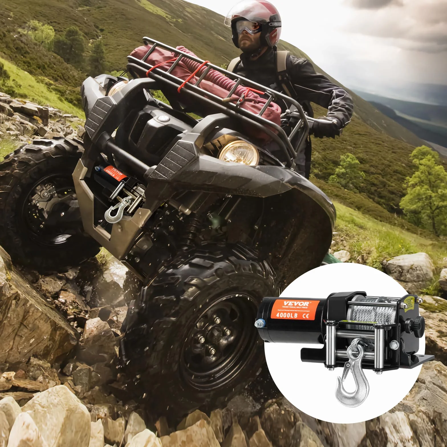 VEVOR Cabrestante eléctrico Capacidad de tracción 1814 kg 12 V CC con Cable de Acero de 7 Hilos 118,7 cm Control Remoto inalámbrico y con Cable IP55 Impermeable cabrestante para Remolque ATV UTV