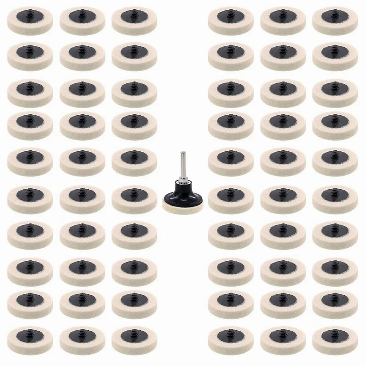 60 almohadillas de fieltro de lana para pulir de vidrio de 2 pulgadas, almohadillas de pulido de disco de control de calidad con soporte de almohadilla de disco para proyectos de pulido y pulido