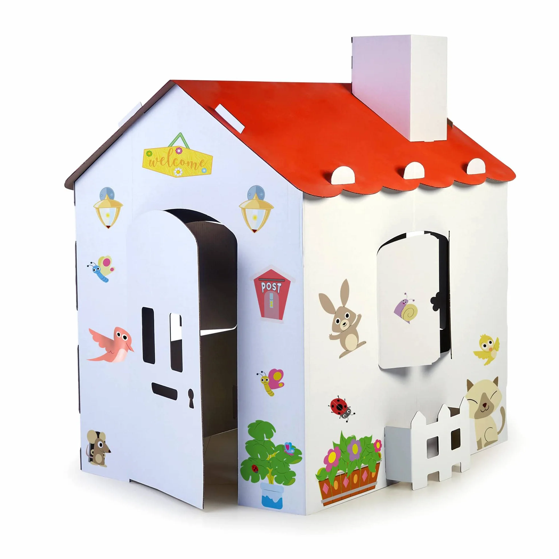 FEBER Casa de Juegos Infantil de Cartón Grande para Pintar y Colorear con Pegatinas