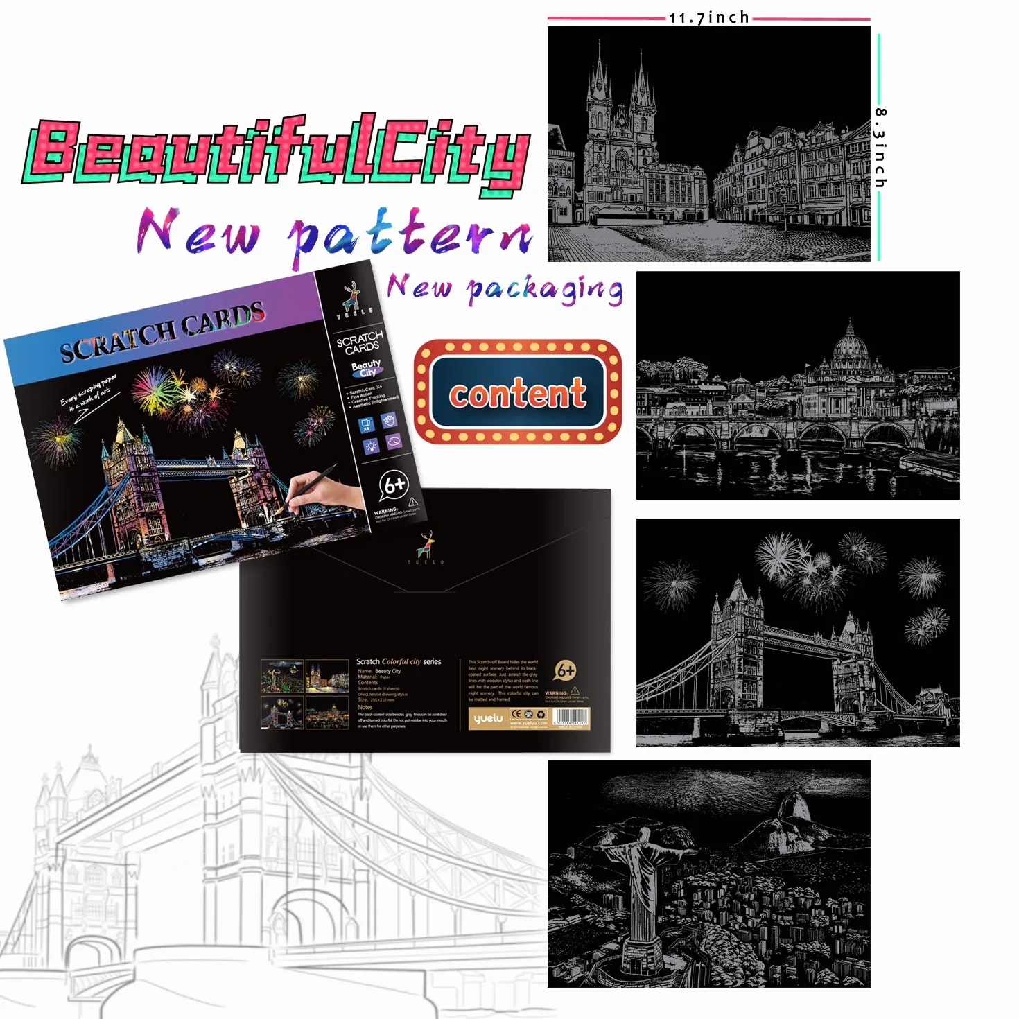Scratch Paper Rainbow Painting Sketch City Series Night Scene 4 Tools