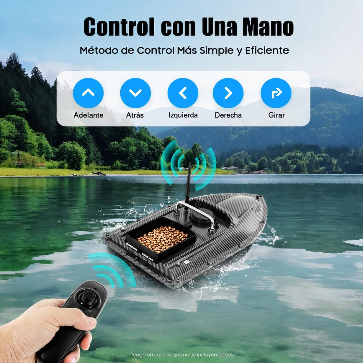 Barco cebador de pesca controlado a distancia 500m LED 1.5KG gran contenedor de cebo