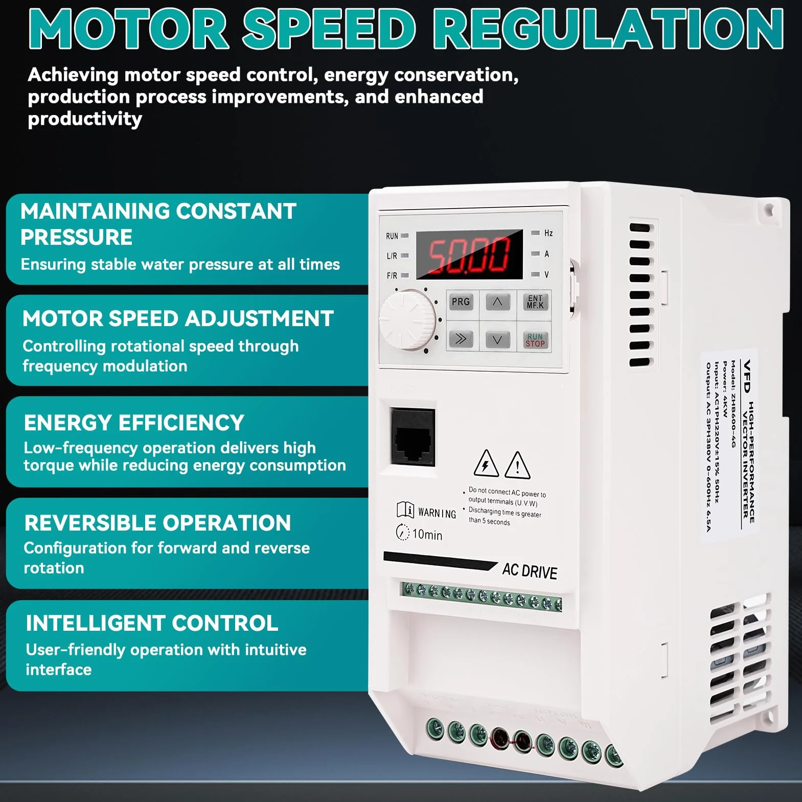 Variador de Frecuencia Monofasico Convertidor de Frecuencia VFD Entrada Monofásica 220V Salida Trifásica 380V Regulador de Velocidad para Motor de 4KW
