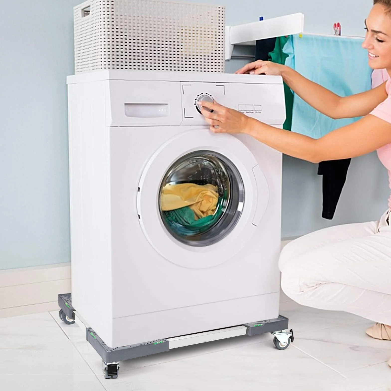 WEIBIDA Base con 4 Ruedas con Bloqueo Ancho Ajustable 40-62cm, Carga 200KG Soporte Lavadora, Plataforma con Ruedas