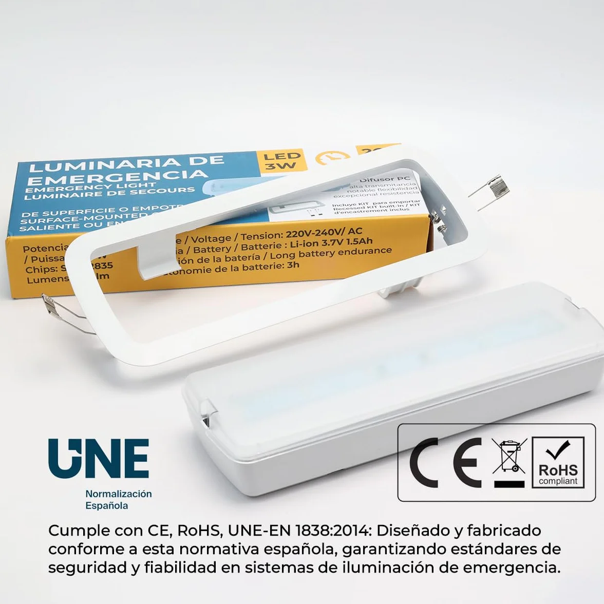 Alpinaluz Luz de Emergencia LED 3W con Batería de Litio, 265lm, 3 Horas