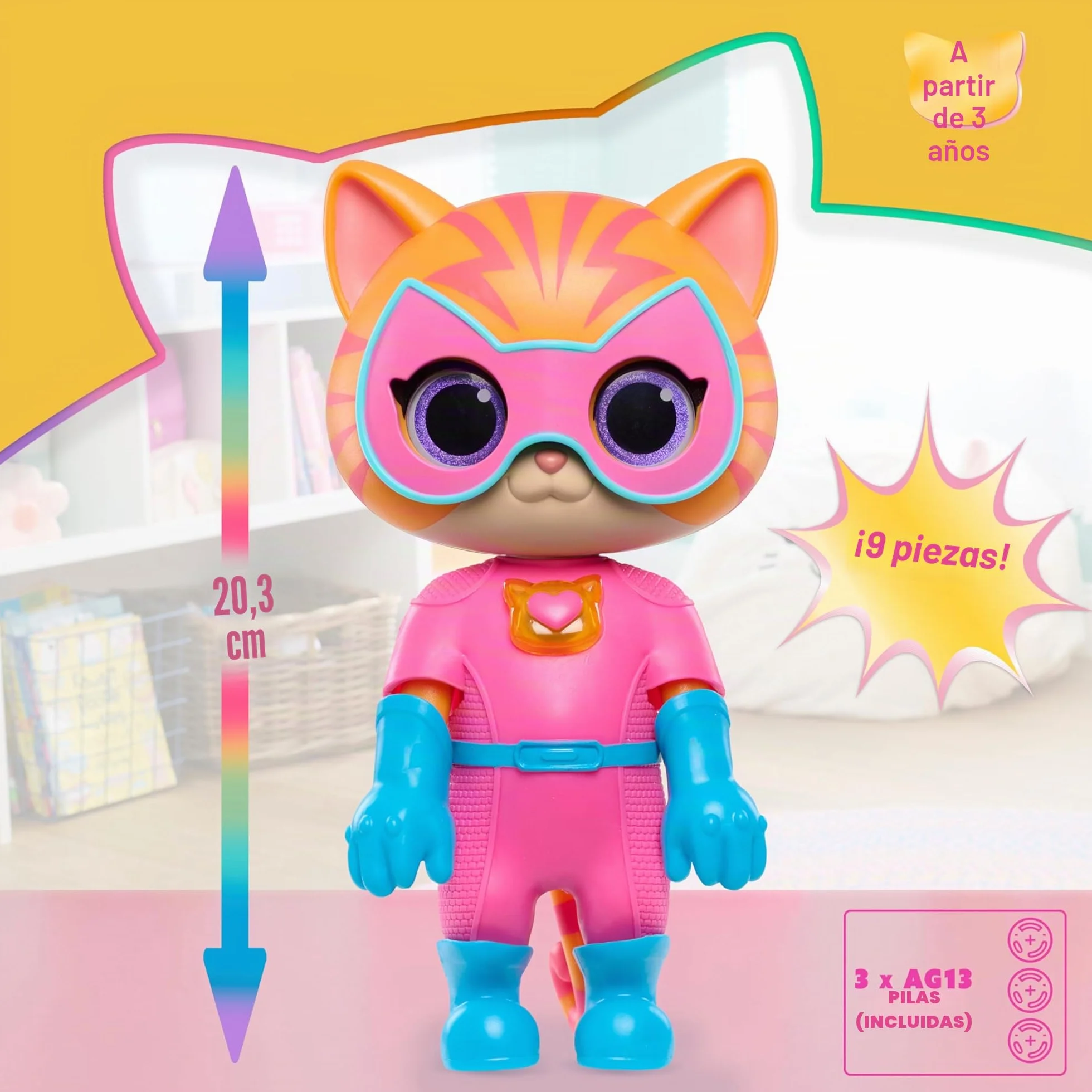 Disney Junior SuperKitties Cat-Tastic Transforming Ginny 20 cm 9 Piezas Juego de simulación