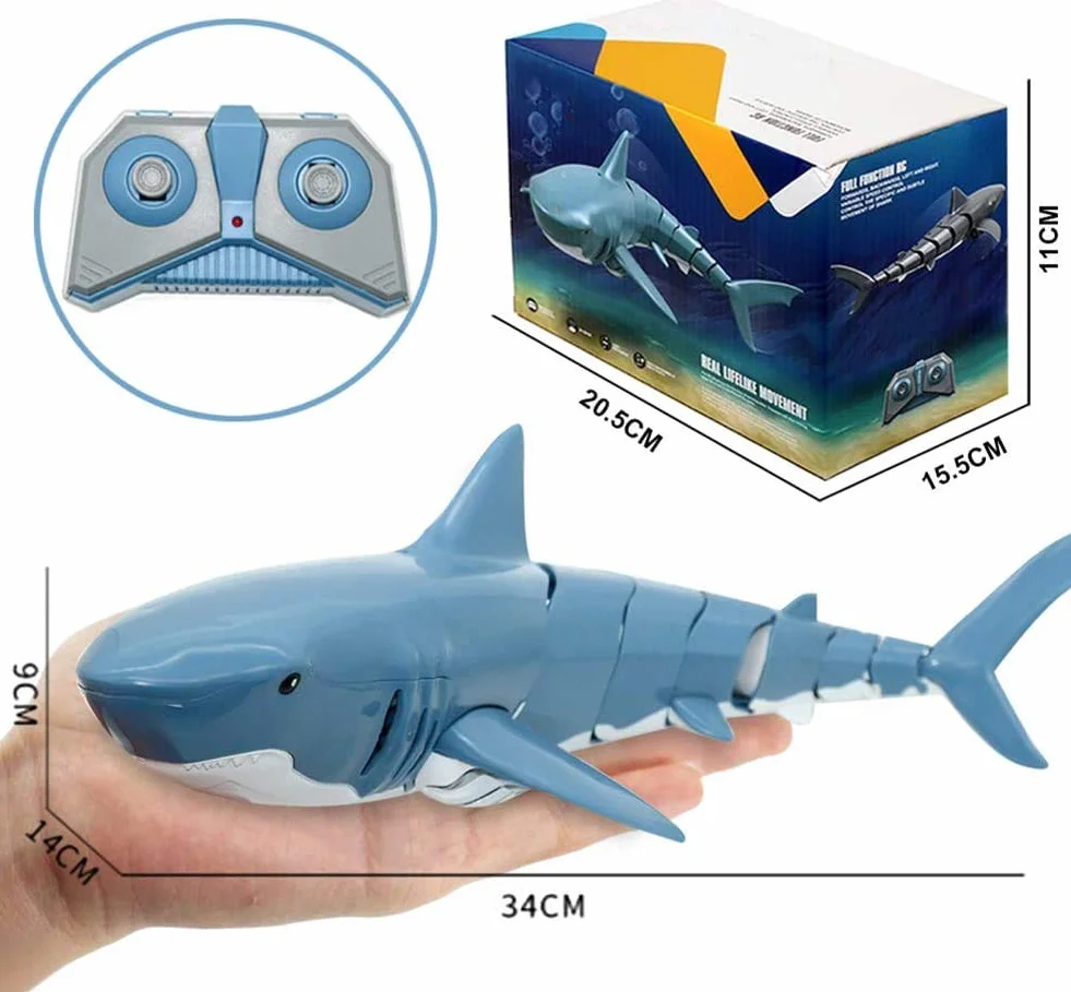 Bprtcra 2.4G RC tiburón juguete impermeable simulación eléctrico velocidad barco pescado para piscina baño