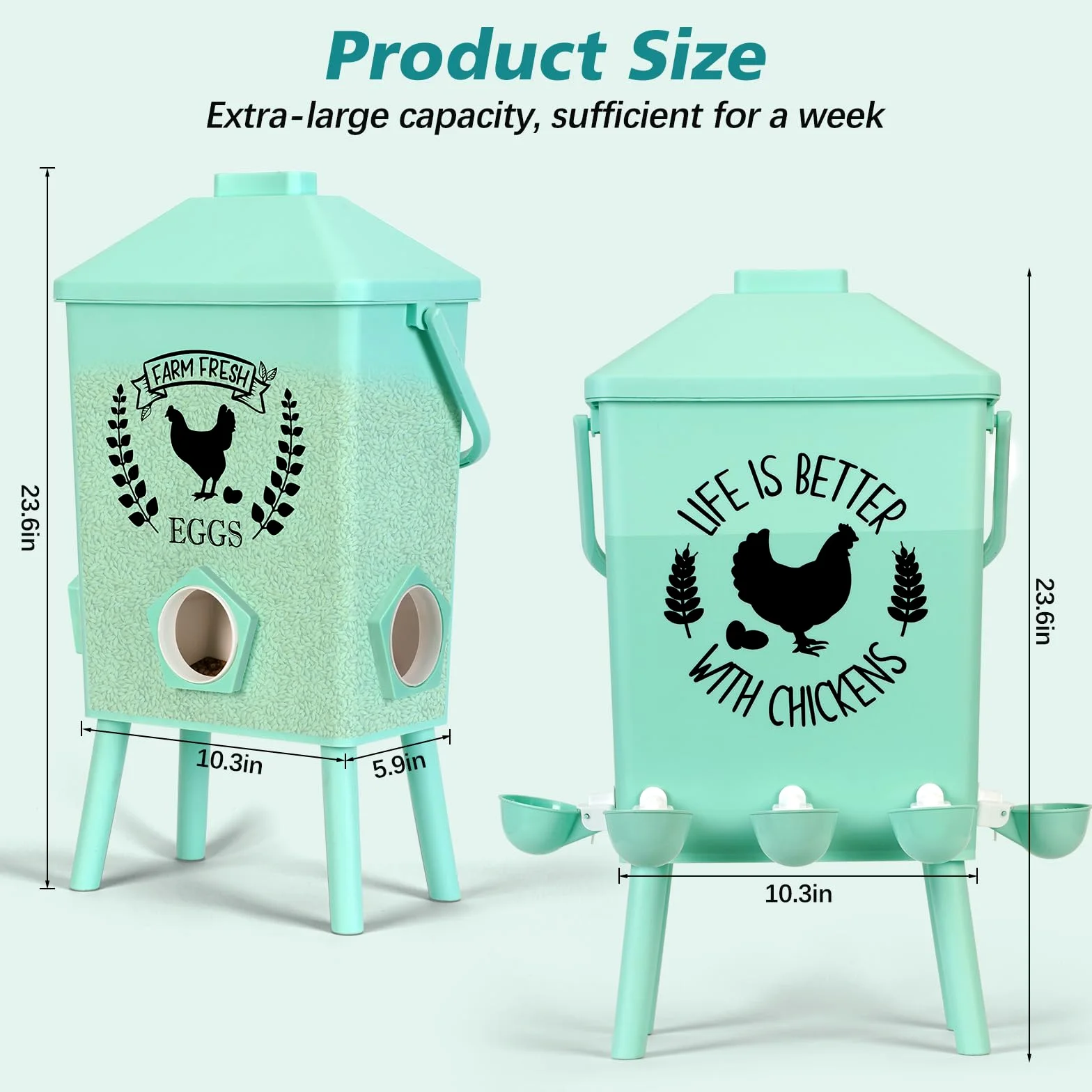Tgeyd - Juego de comedero y bebedero automático para pollos (4.2 galones/9.5 kg) con patas de soporte, diseño de techo inclinado, sistema de alimentación por gravedad para aves de corral, accesorios