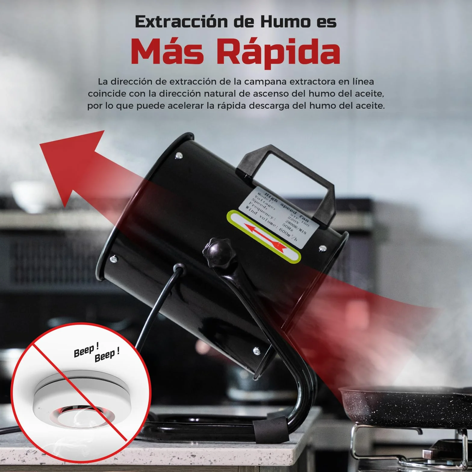Campana Extractora Portátil 40W 600m³/h Extractor Aire Humos Aleación Aluminio con Filtro Carbón Activado Ajustable Bajo Ruido para Cocina RV