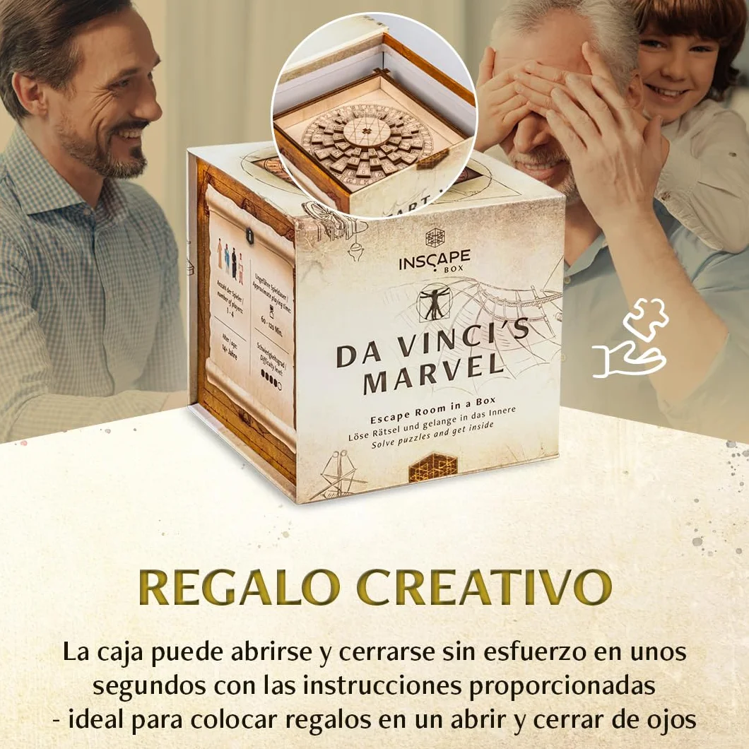INSCAPE Da Vinci's Marvel Drewniane Puzzle 3D Caja Rompecabezas Cluebox Escape Room Gra dla Dorosłych i Dzieci