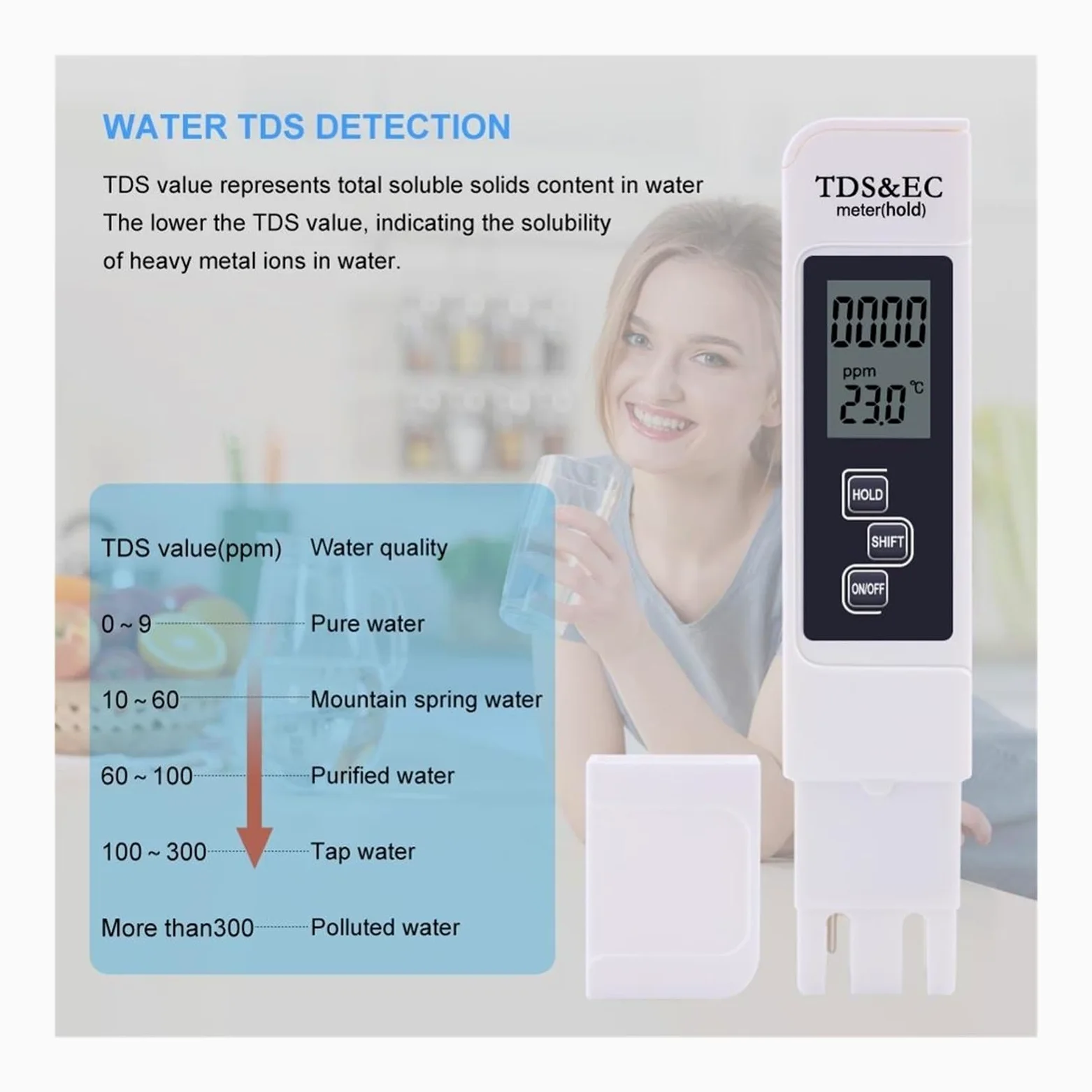 Probador de calidad del agua 10 unids/lote TDS Tester, medidor EC, medidor de conductividad, herramienta de medición de agua, función 3 en 1, 0-5000ppm, alta calidad para Agua Potable, Acuarios, etc.