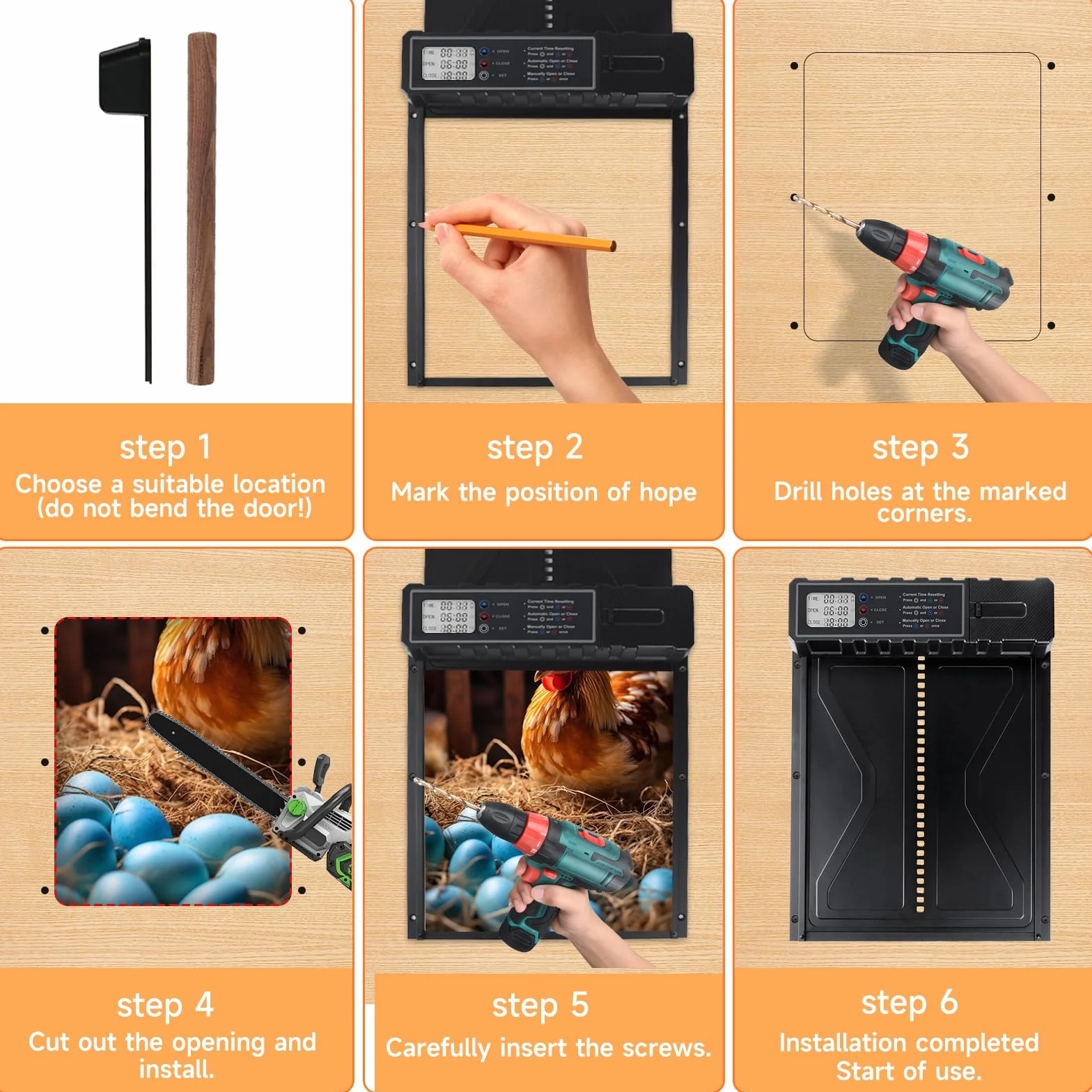 Puerta Automática para Gallinero de Aluminio con Temporizador y Pantalla, Protección Antiatrapamiento