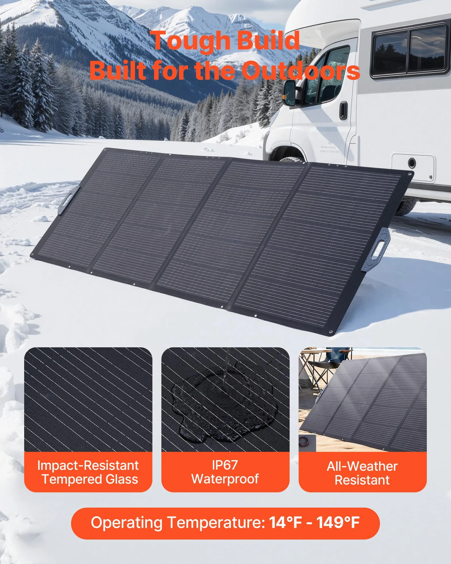 VEVOR Placa Solar Plegable 400W, Panel Solar Monocristalino Portátil, Eficiencia 24%, con Cable de MC4 y Adaptador de Conector, IP67 Impermeable, Compatible con Estaciones de Energía Acampada Viajes
