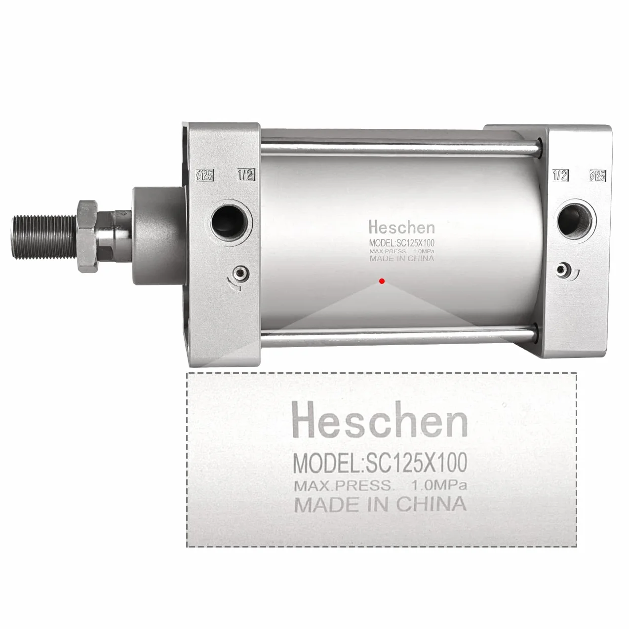 Heschen Cilindro neumático estándar, SC 125-100, PT1/2'' Puerto, 125mm diámetro, 100mm Carrera, Doble Efecto